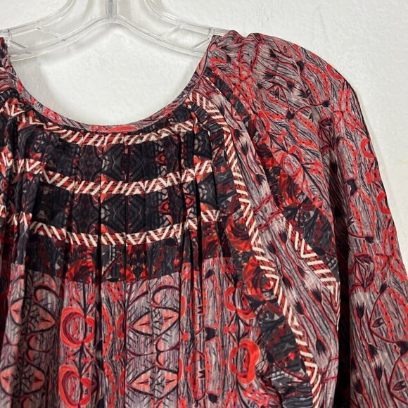 Anthropologie Tunic Blouse Top Flowy Tribal Print Red Black Pullover Small - Picture 7 of 9